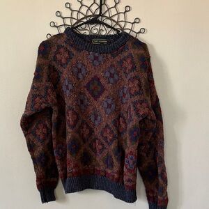 Vintage croft & barrow Multicolor Navy, Brown, Red Knit Sweater